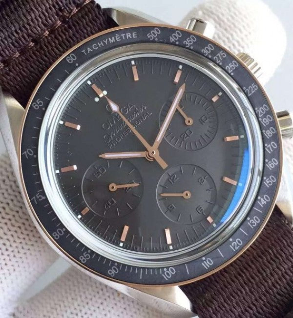 Replica Omega Speedmaster Moonwatch Apollo 11 45th anniversary Limited Brown Dial Nylon Strap
