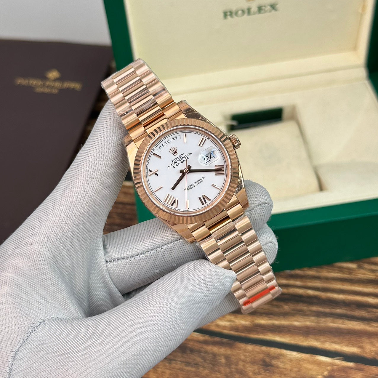 Rolex Replica 1:1 Watch Day-Date Rose Gold White Dial EW Factory 40mm