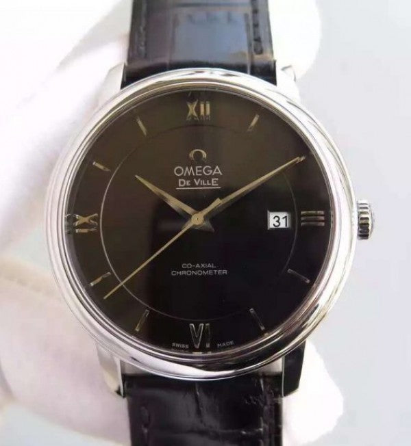 Replica Omega MKF De Ville 39.5mm SS Black Dial Blue Leather Strap A8500