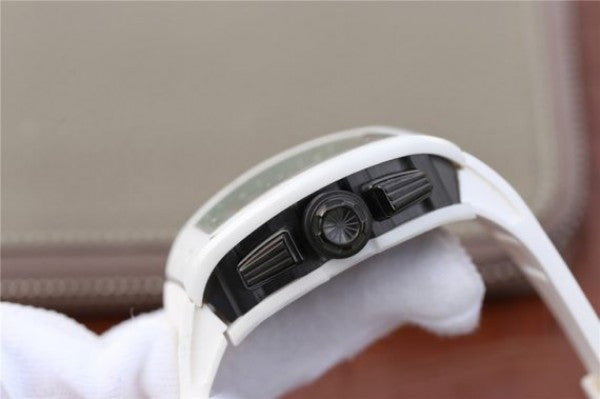 Replica Richard Mille RM011 White Ceramic Felipe Massa Green Inner Bezel White Rubber Strap A7750