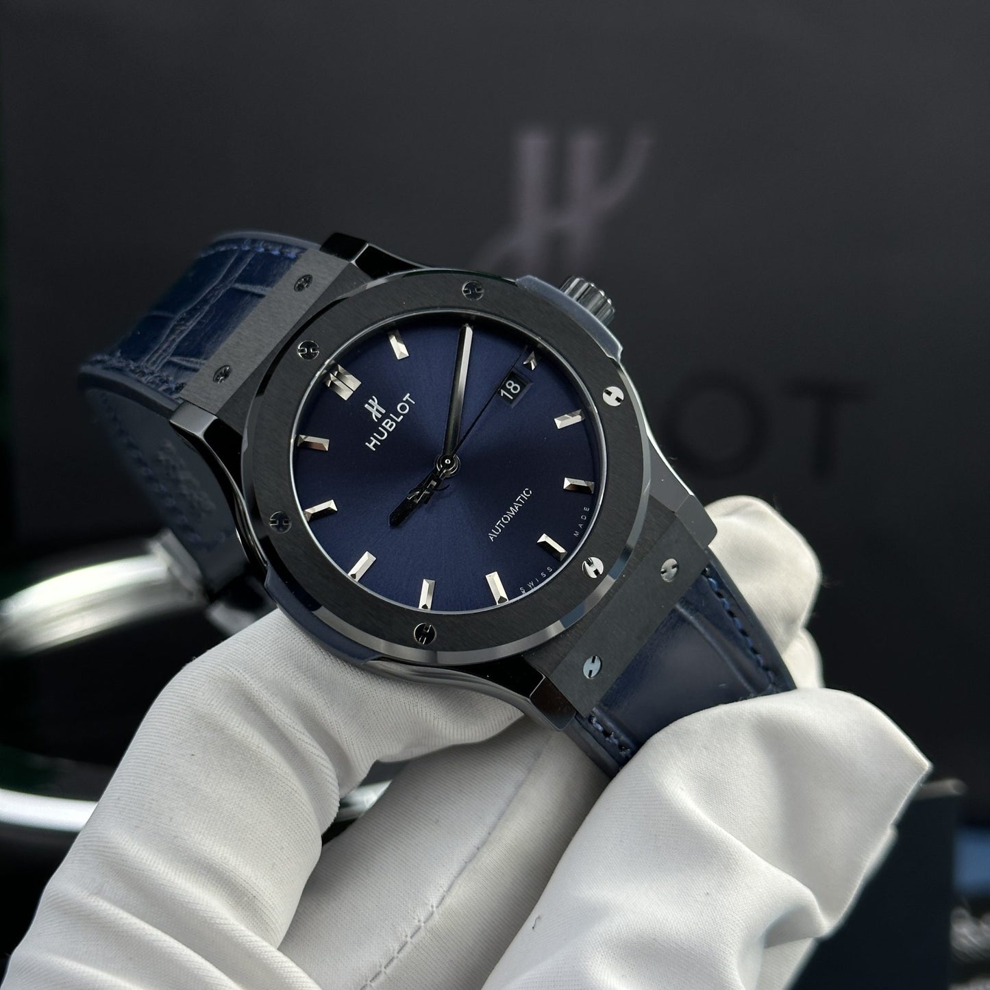Hublot Replica 11 Watch Black Ceramic Case Blue Dial Refined Movement SW300 JJZ 42mm