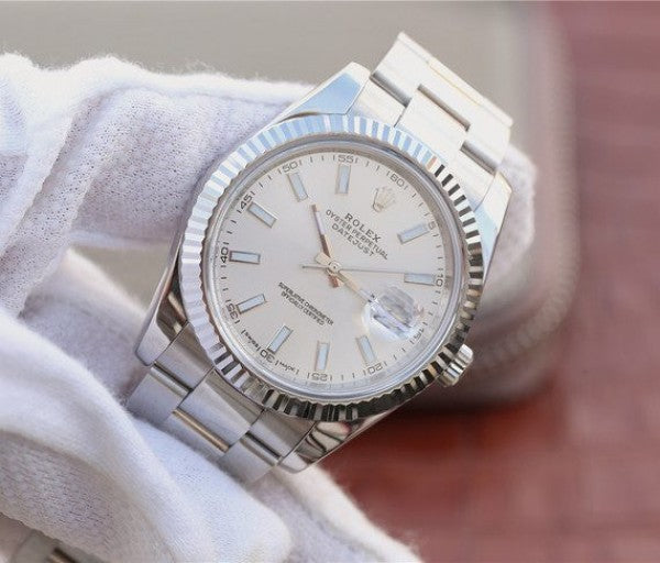 Replica Rolex DateJust 41mm 126334 Noob Fluted Bezel Silver Dial Stick Markers Bracelet A3235