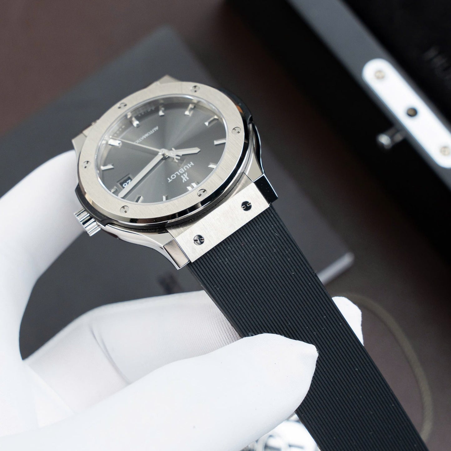 Hublot Classic Fusion Titanium Gray Dial Replica Watches Movement SW300 Rubber Strap 42mm