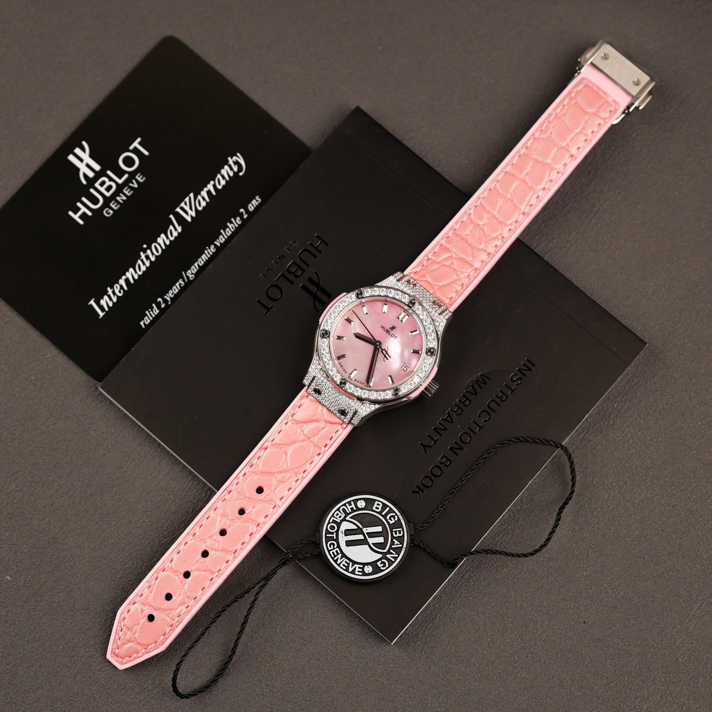 Hublot Classic Fusion Replica Watch Mother Of Pearl Dial + Moissanite Diamonds 33mm