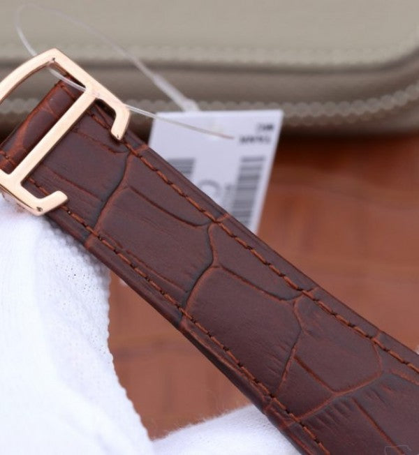 Replica Cartier Tank MC RG White Dial RG Mark Brown Leather Strap