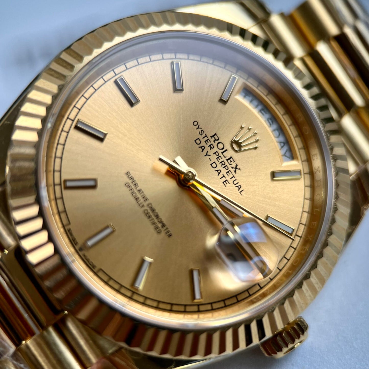 Rolex Replica 1:1 Watch Day-Date Gold Plated Fluted Bezel EW Factory 40mm