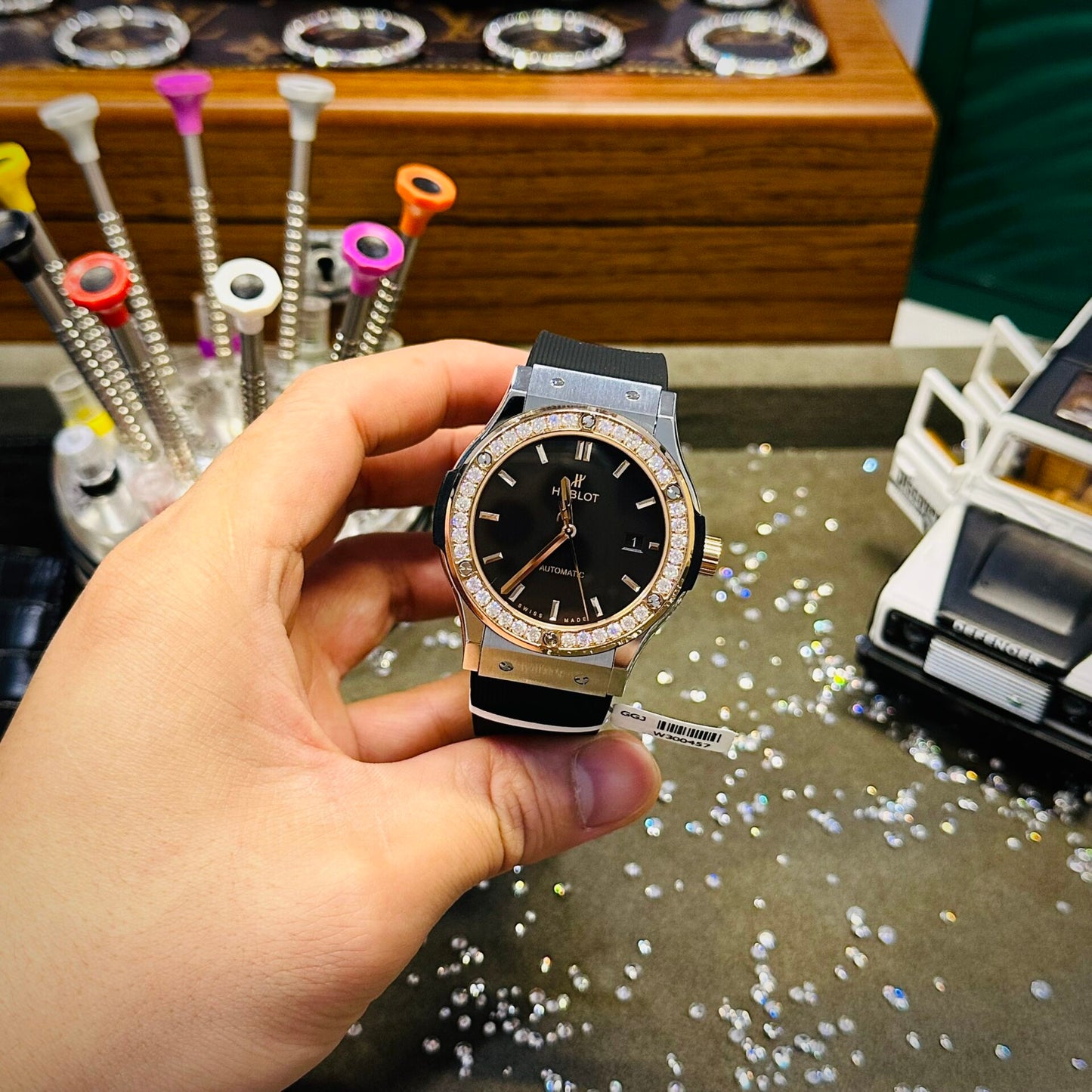 Hublot Replica Watch Demi With Moissanite Diamond Rubber Strap 42mm