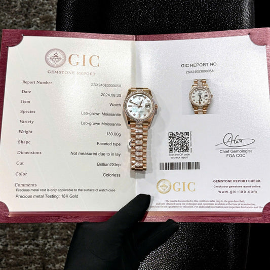Rolex Day-Date Replica Watch Gold Wrapped Moissanite Diamonds Hong Kong 36mm