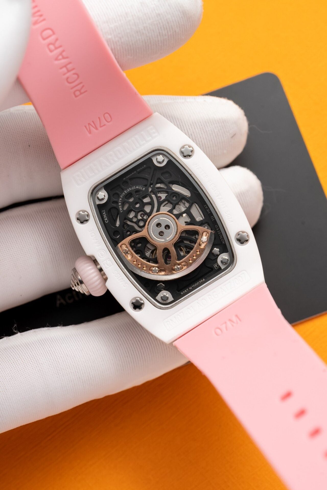 Richard Mille RM07-01 Ceramic Best Replica Watch Pink Rubber Strap 36mm