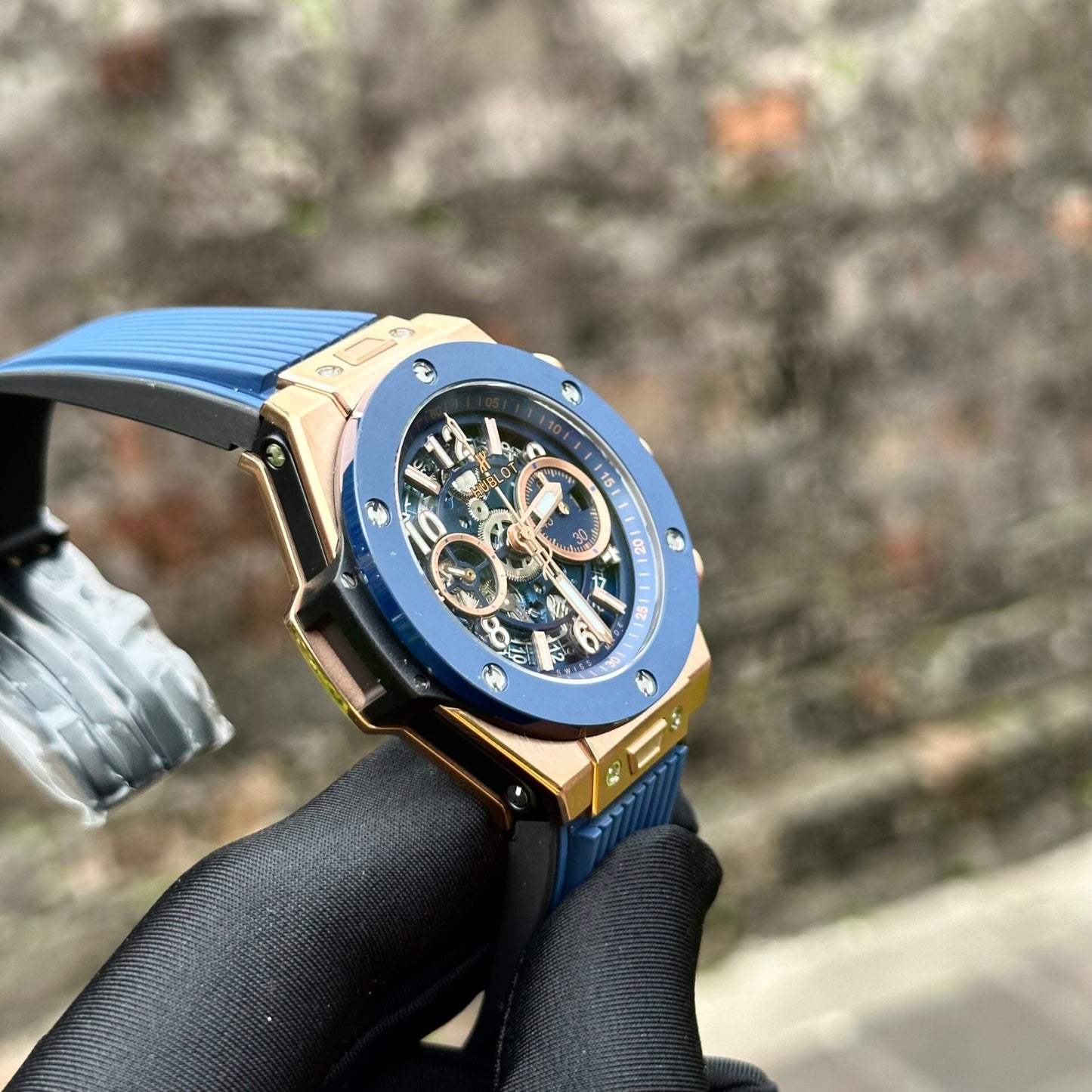 Hublot Replica Watch Big Bang Unico King Gold Blue Ceramic Benzel 44mm