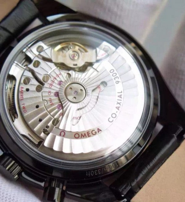 Replica Omega Speedmaster Moonwatch Co-Axial Chronograph Sedna Black Leather A9300