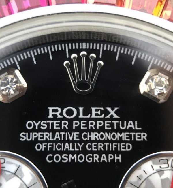 Replica Rolex Daytona 116599 Colorful Crystal Bezel Black Dial SS Bracelet A7750