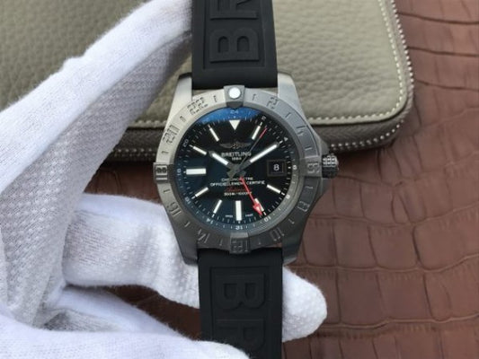 Replica Breitling Avenger GMT PVD GF Black Dial Black Rubber Strap A2836