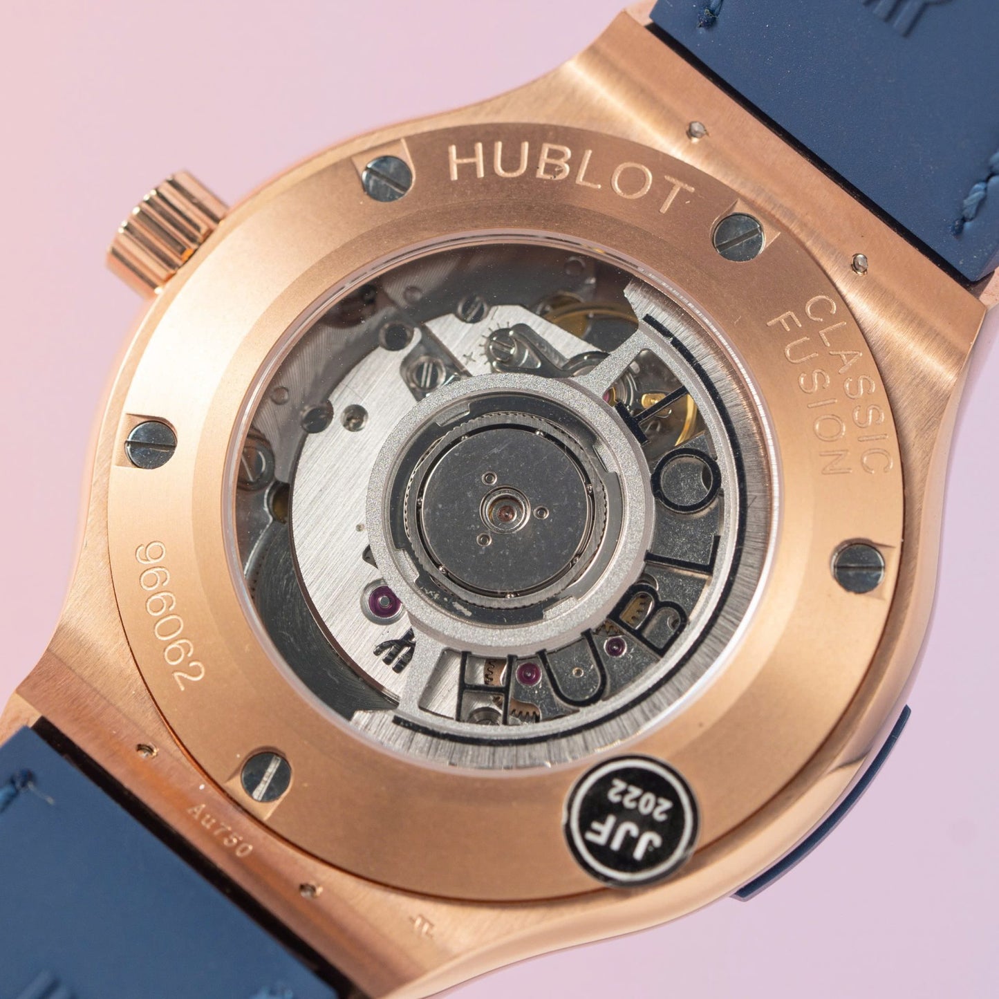 Hublot Replica Watch Classic Fusion King Gold Blue Dial Moissanite Diamond Bezel 38mm