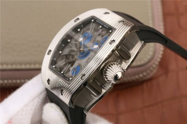 Replica Richard Mille RM018 Hommage a Boucheron SS Yellow Skeleton Dial Blue Rubber Strap 6T51