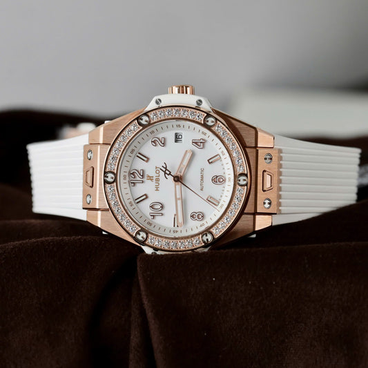 Hublot Big Bang One Click King Gold Replica Watches White Rubber Strap 39mm