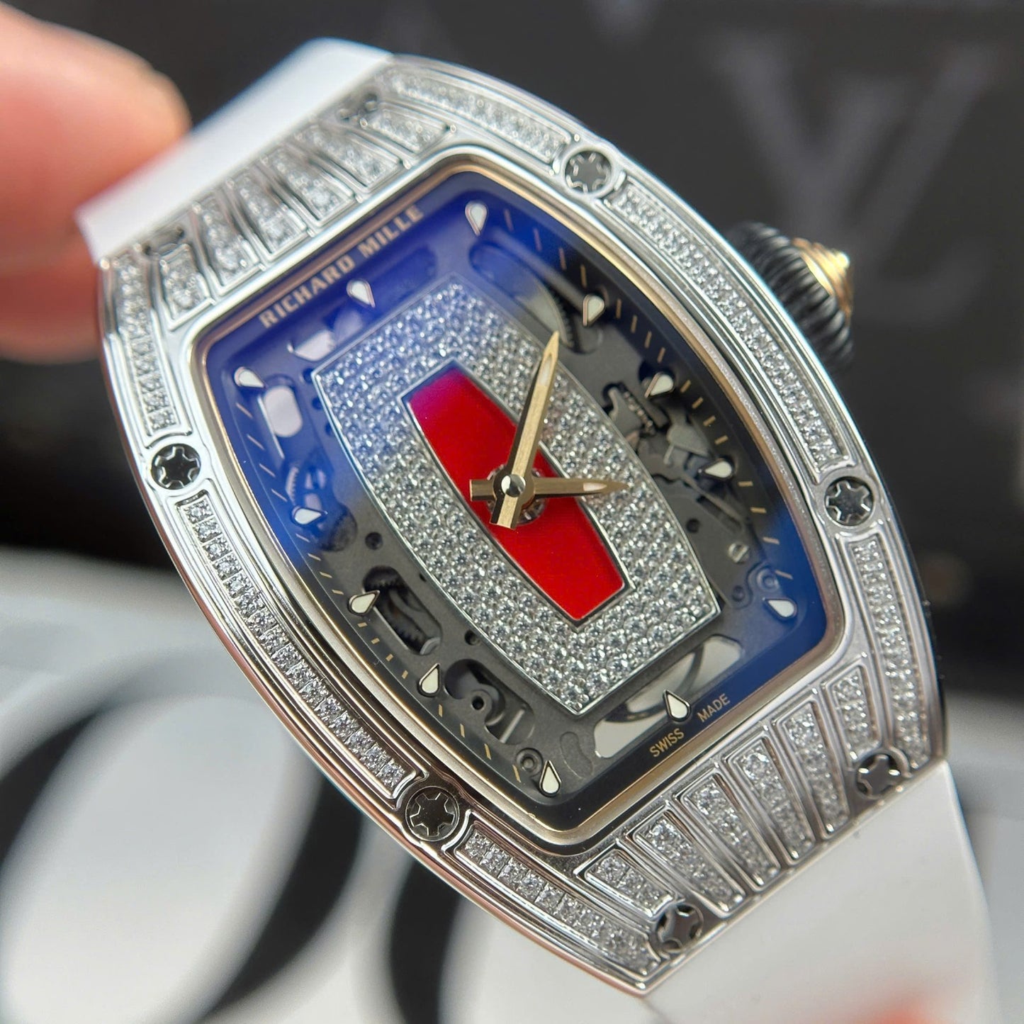 Richard Mille RM07-01 Best Replica Watches Diamonds White Rubber Strap ZF Factory 36mm
