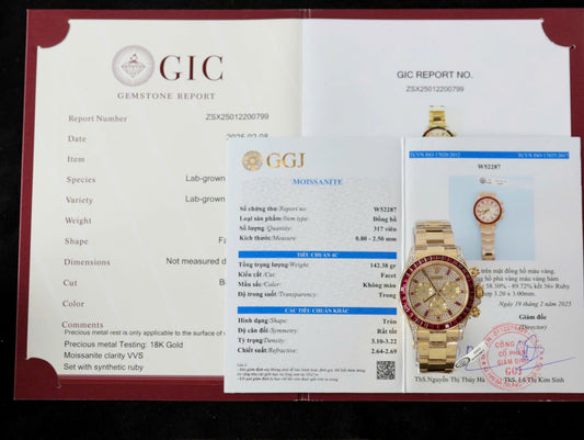 Rolex Daytona 126598TRU Replica Watches Custom Gold Wrapped + Ruby + Diamonds Moissanite 40mm