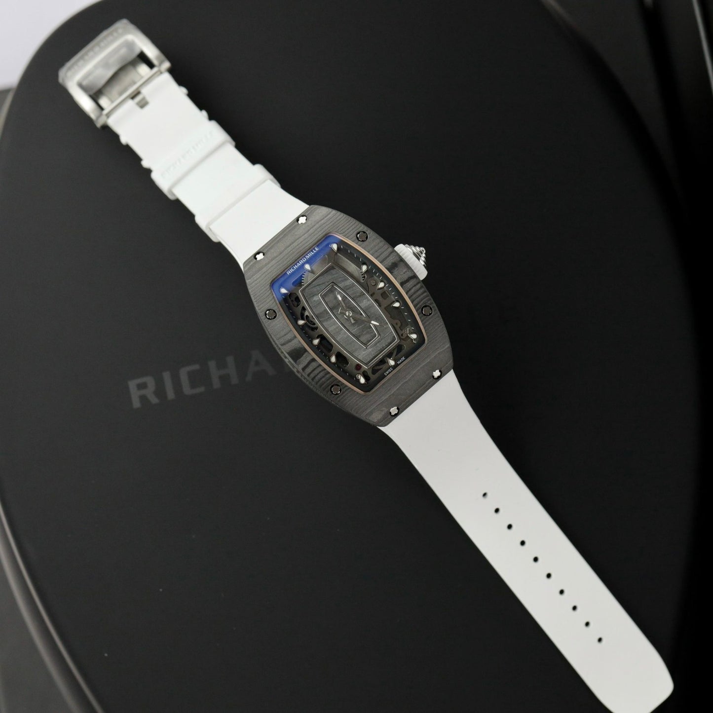Richard Mille Replica 1:1 Watch RM07 Carbon White Rubber Strap Best Quality 36mm