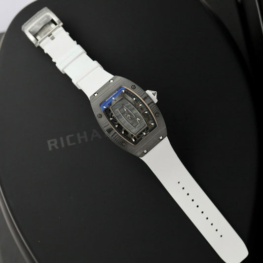 Richard Mille Replica 1:1 Watch RM07 Carbon White Rubber Strap Best Quality 36mm