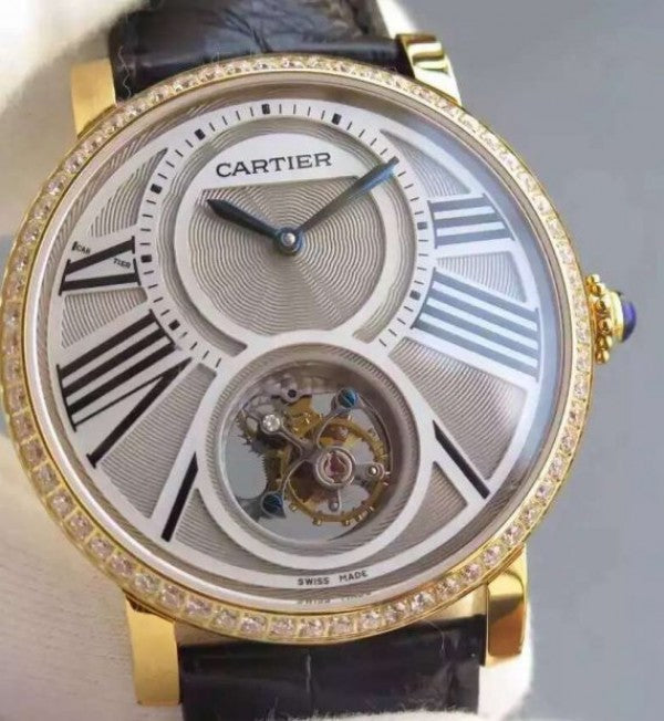 Replica Cartier Rotonde De Cartier Tourbillon YG Diamonds Bezel