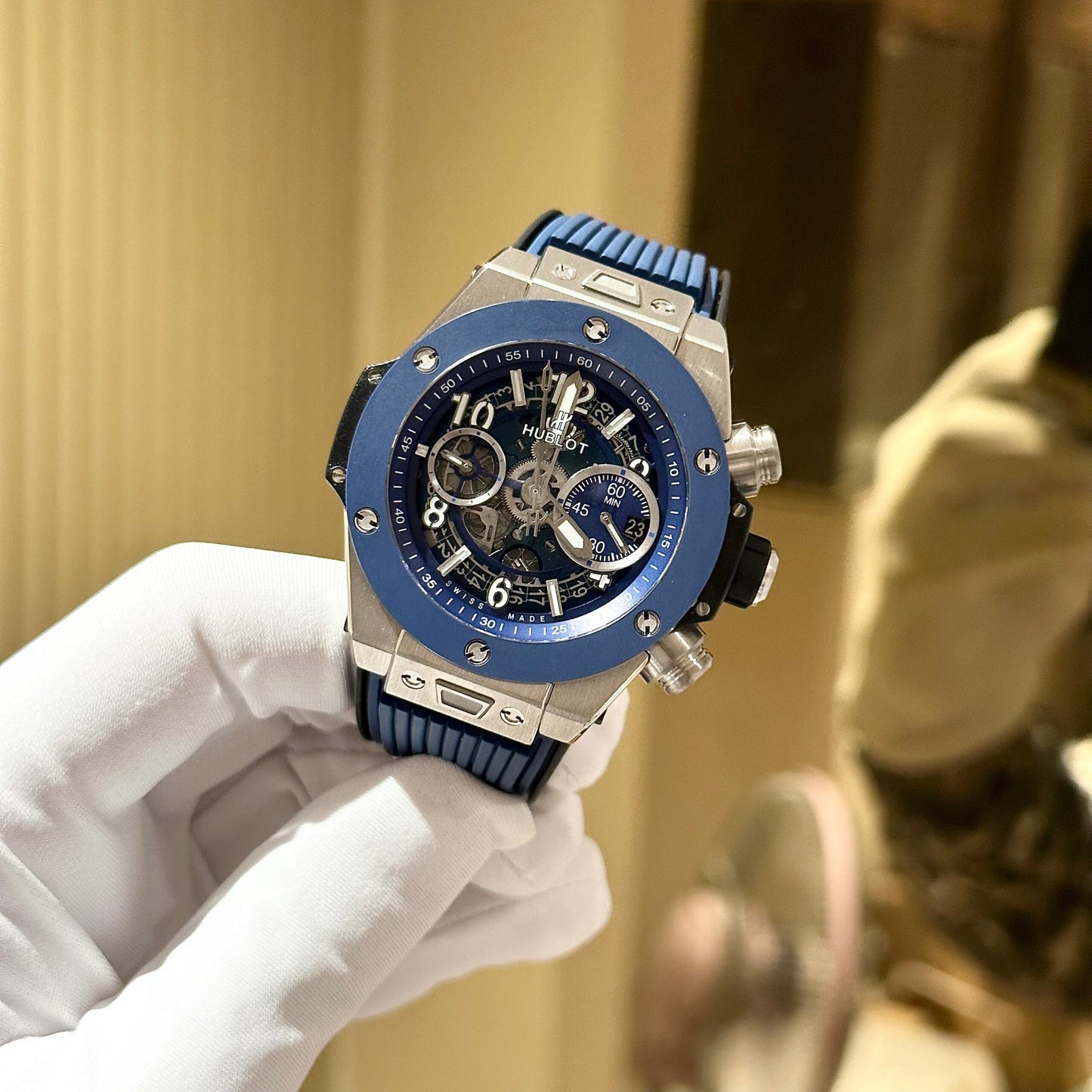 Hublot Replica Watch Big Bang Unico Blue Rubber Strap Factory BBF 44mm