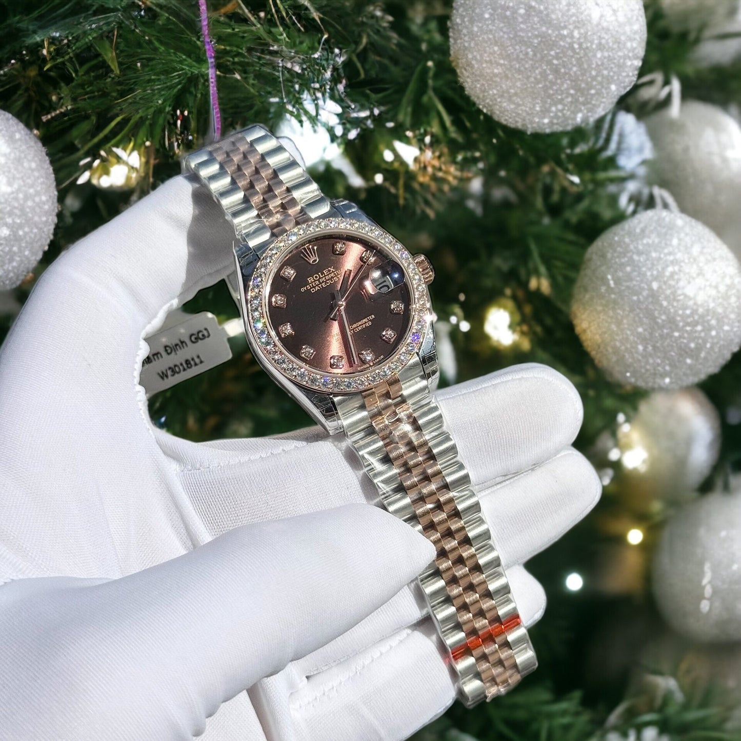 Rolex Replica Watch DateJust Chocolate Dial Custom Benzel Moissanite Diamonds 31mm