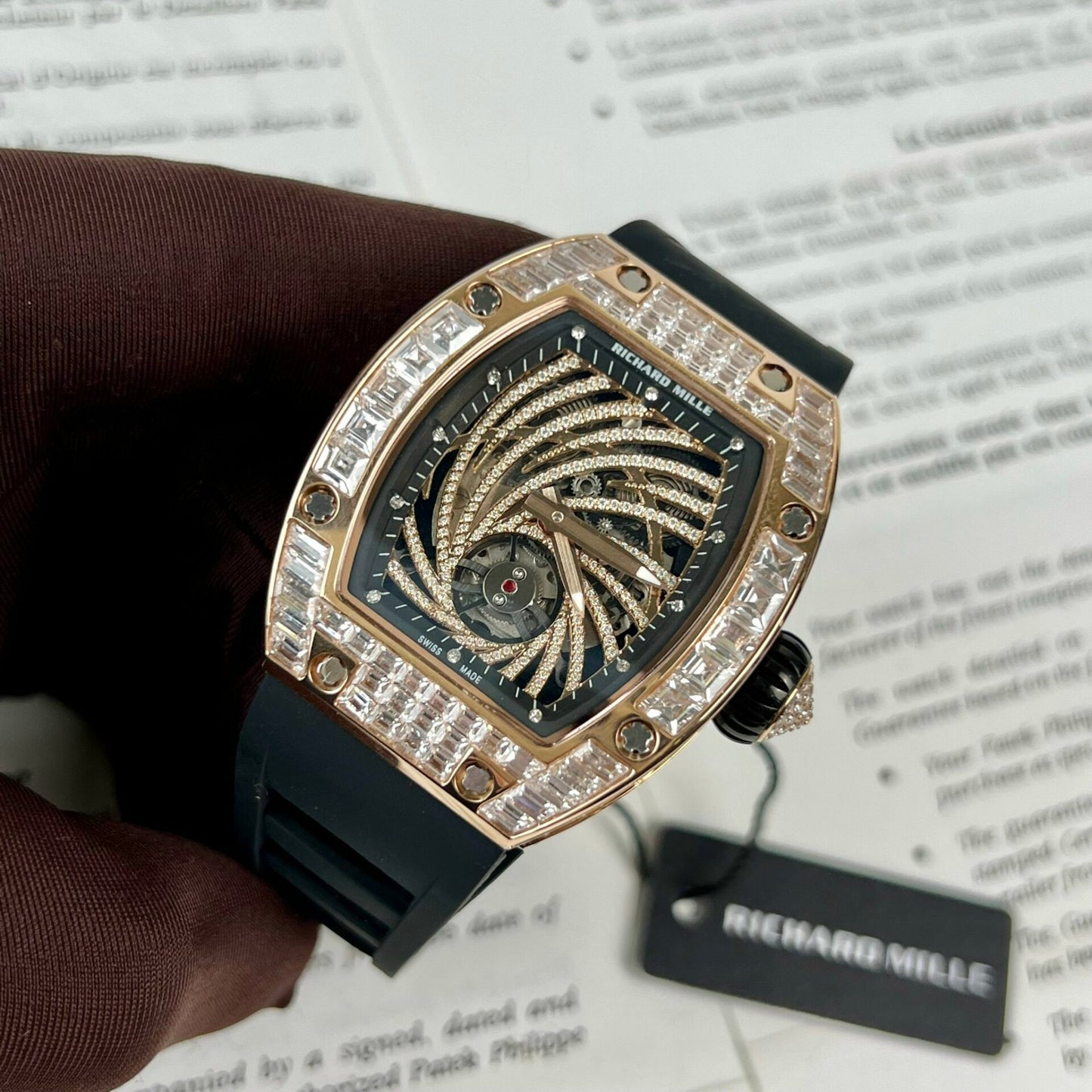 Richard Mille RM51-02 Rose Gold Baguette Replica Watch 40MM