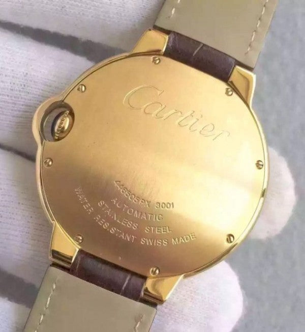 Replica Cartier JF Ballon Bleu 42mm YG White Dial Leather Strap MIYOTA9015