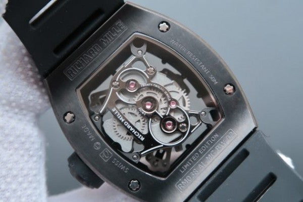 Replica Richard Mille RM038 PVD Black Inner Bezel Skeleton Dial Black Rubber Strap Jap Quartz