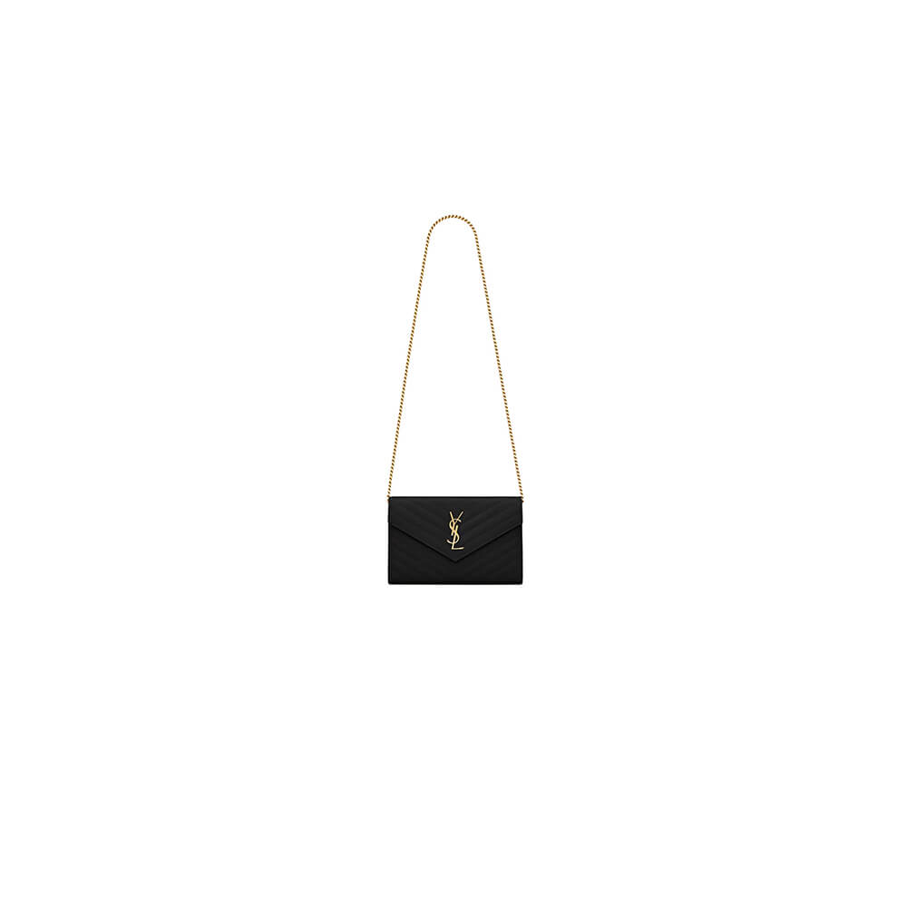 YSL classic cassandre chain wallet in grain de poudre leather