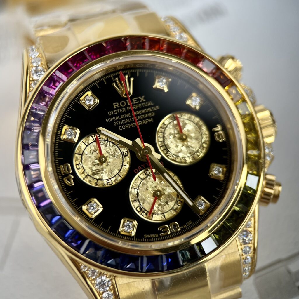 Rolex Best Replica Watch Daytona Rainbow Gold Wrapped And Moissanite Diamond Custom 40mm