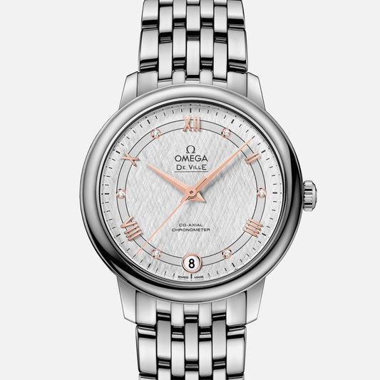 De Ville Prestige Co-Axial 32.7mm Silver-Opaline Dial With Diamonds(1:1 replica)