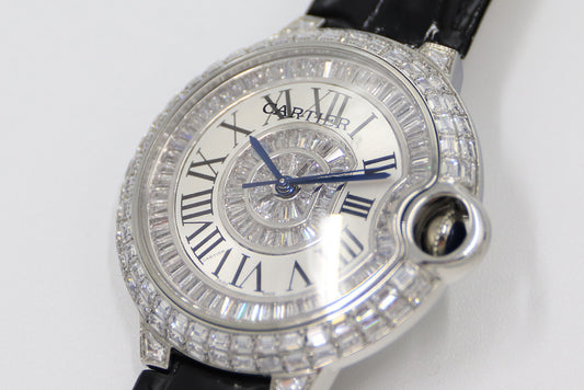 Cartier Blue Balloon Square Diamonds Full Sky Watch-Roman Numerals-White-Leather-42mm(1:1 replica)
