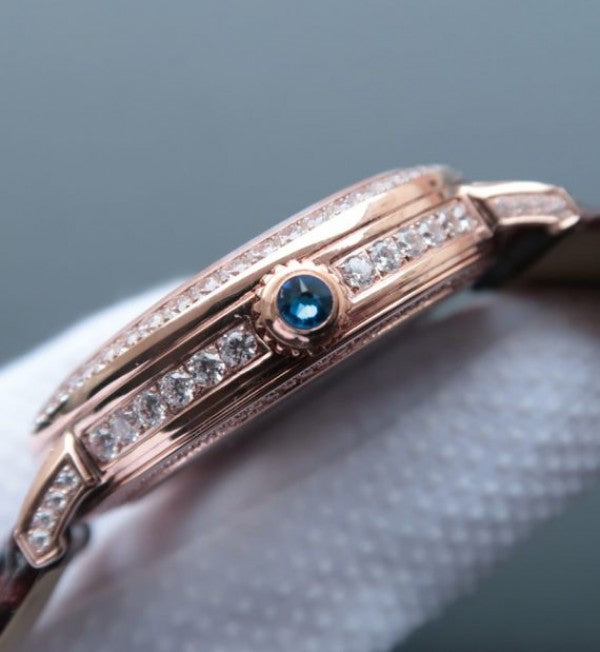 Replica Cartier Tourbillon RG Diamonds Dial Bezel Leather Strap