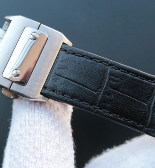 Replica Cartier V6 Santos 100 41mm White Dial Diamond Bezel Black Leather Strap A2824