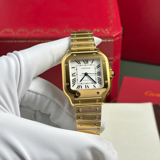 Cartier Santos Yellow Replica Watch White Dial BV Factory 35mm