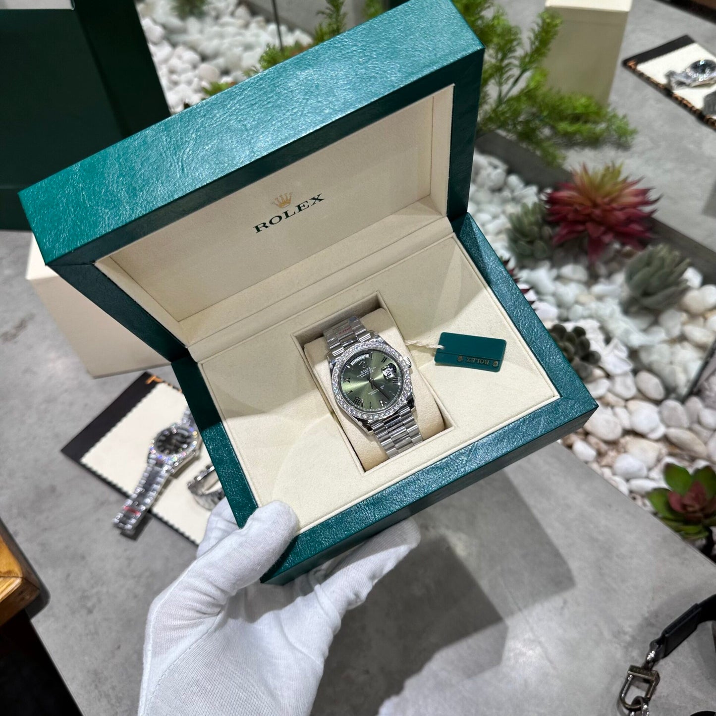 Rolex Day-Date 228236 Moissanite Green Dial Replica Watch 168gram GM V3 40mm
