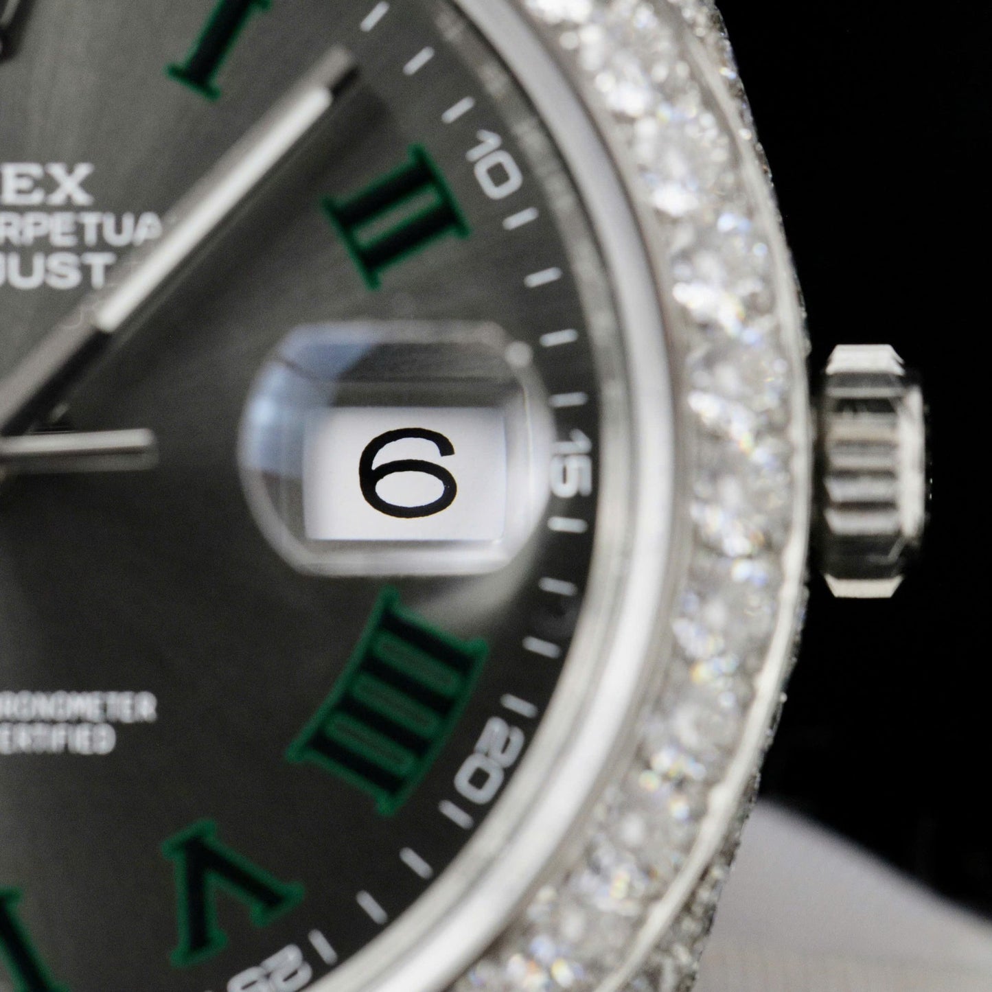 Rolex DateJust Best Copies Watch Dial Wimbledon Encrusted Moissanite Hong Kong 41mm