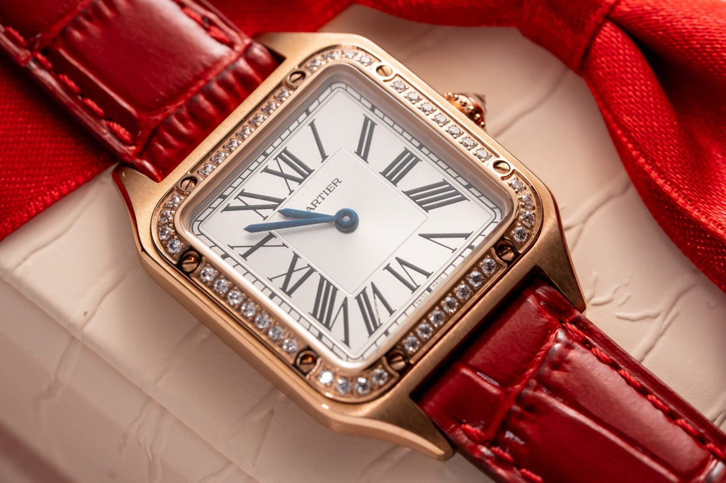 Cartier Replica Watch Santos Dumont WJSA0017 Red Leather Strap 38 27.5mm