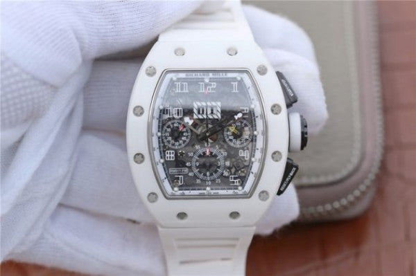 Replica Richard Mille RM011 White Ceramic Felipe Massa White Inner Bezel White Rubber Strap A7750