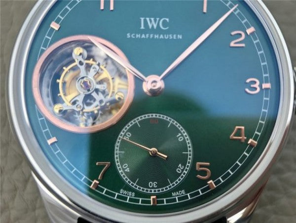 Replica IWC Portuguese Tourbillon IW5463 SS YLF Green Dial RG Markers Black Leather Strap A98900