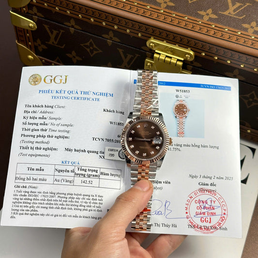 Rolex Replica Watch DateJust Chocolate Dial Gold Wrapped GM Factory 41mm