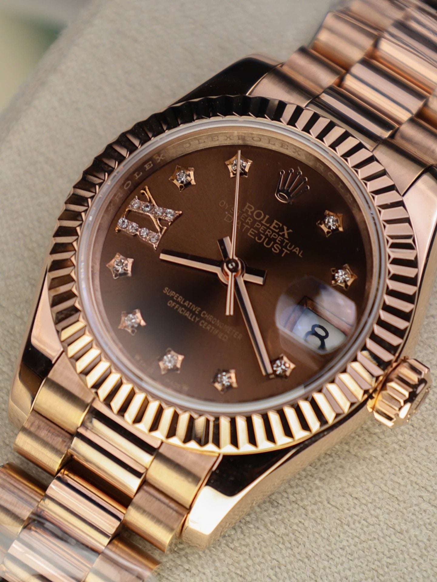 Rolex DateJust Women Copies Watches Gold Wrapped Chocolate Dial GM Factory 28mm