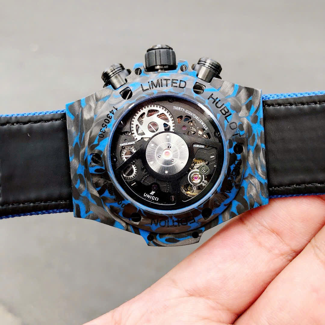 Hublot Big Bang Unico Blue Carbon Replica Watches Best Quality Fabric Strap 45mm