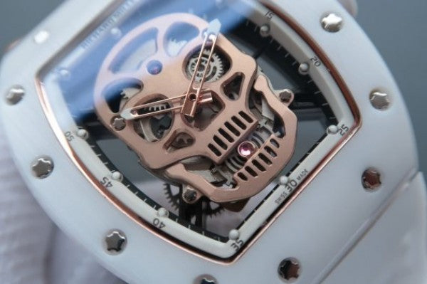 Replica Richard Mille RM052 White Ceramic Gold Skull Dial White Rubber Strap MIYOTA8215