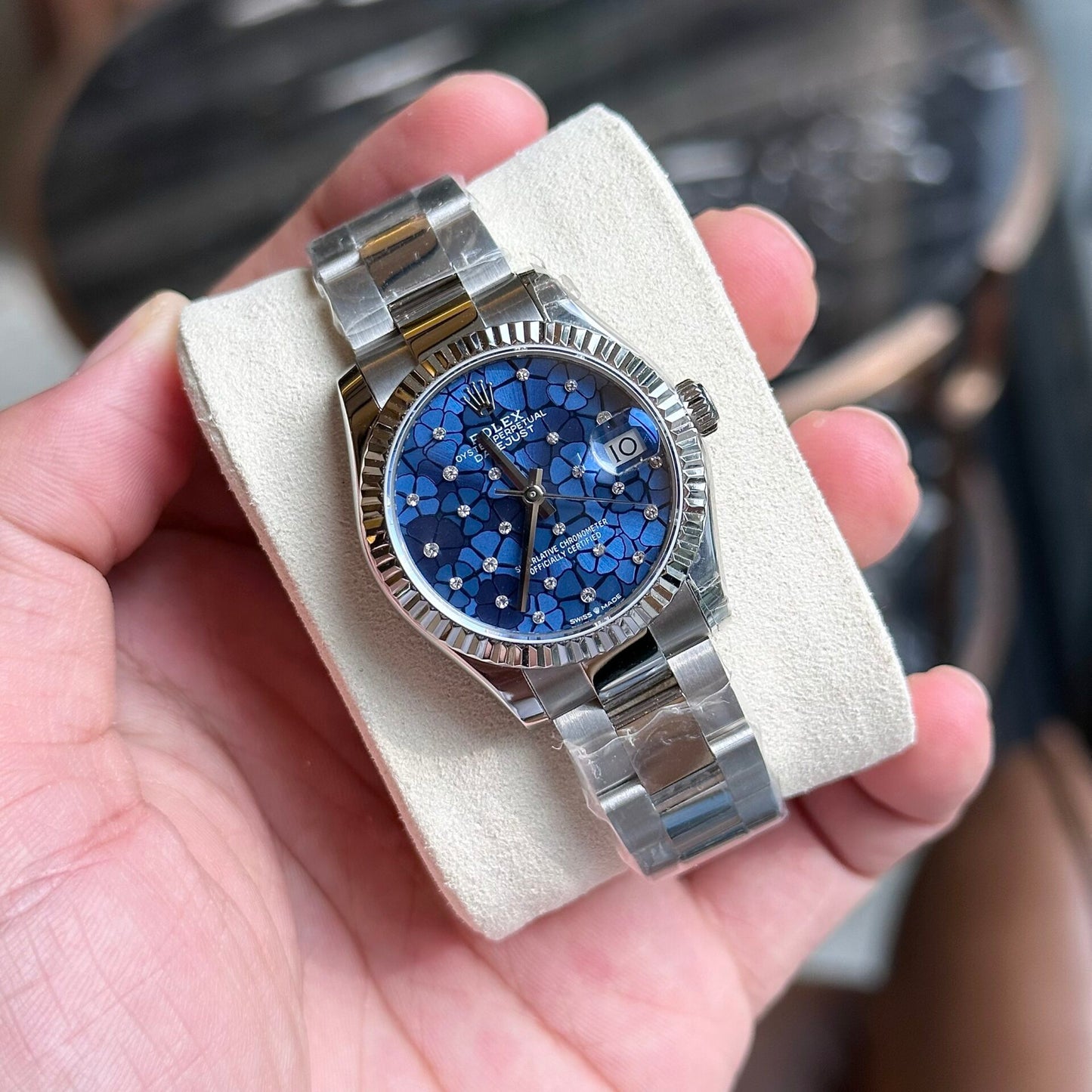 Rolex DateJust Replica Women s Watch 11 Blue Leaf Dial 31mm
