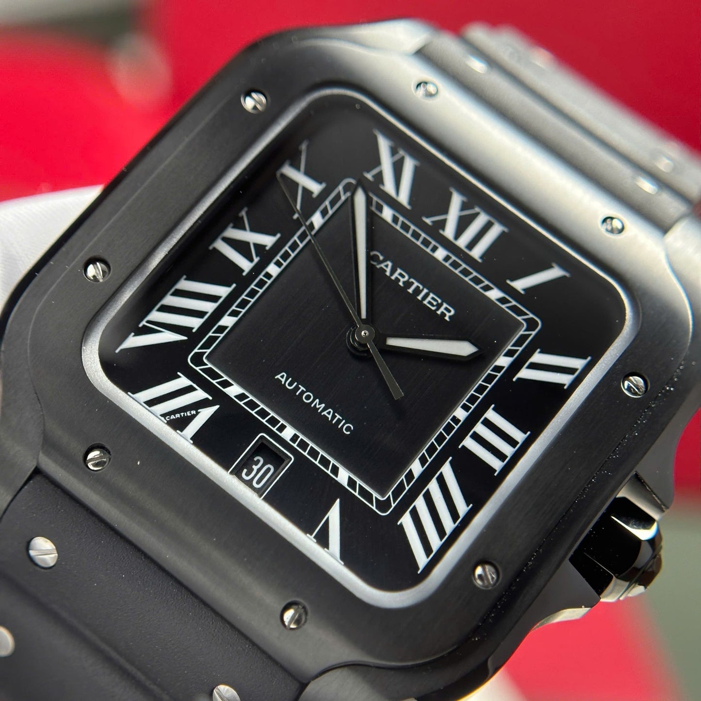 Cartier Santos Black Replica 11 Watch Rubber Strap BV Factory 39.8mm