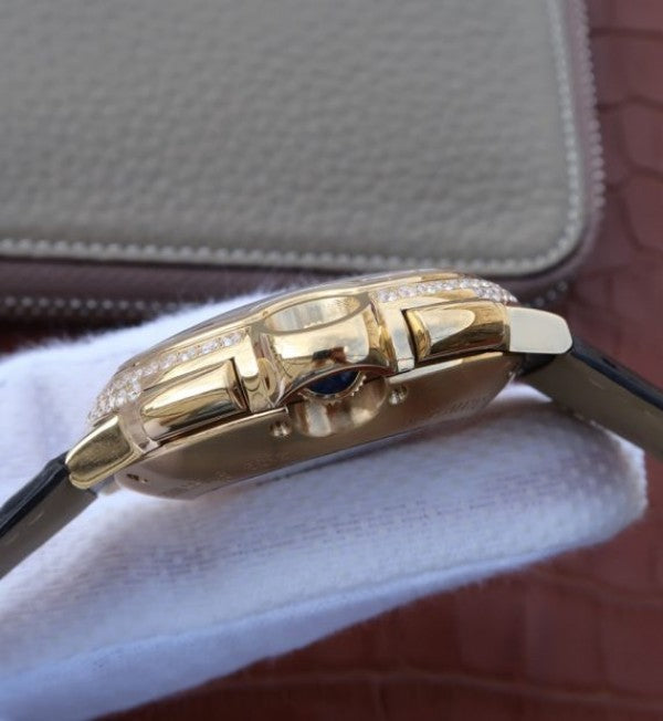 Replica Cartier Ballon Bleu De Cartier Chrono YG White Dial Diamonds Bezel A8101