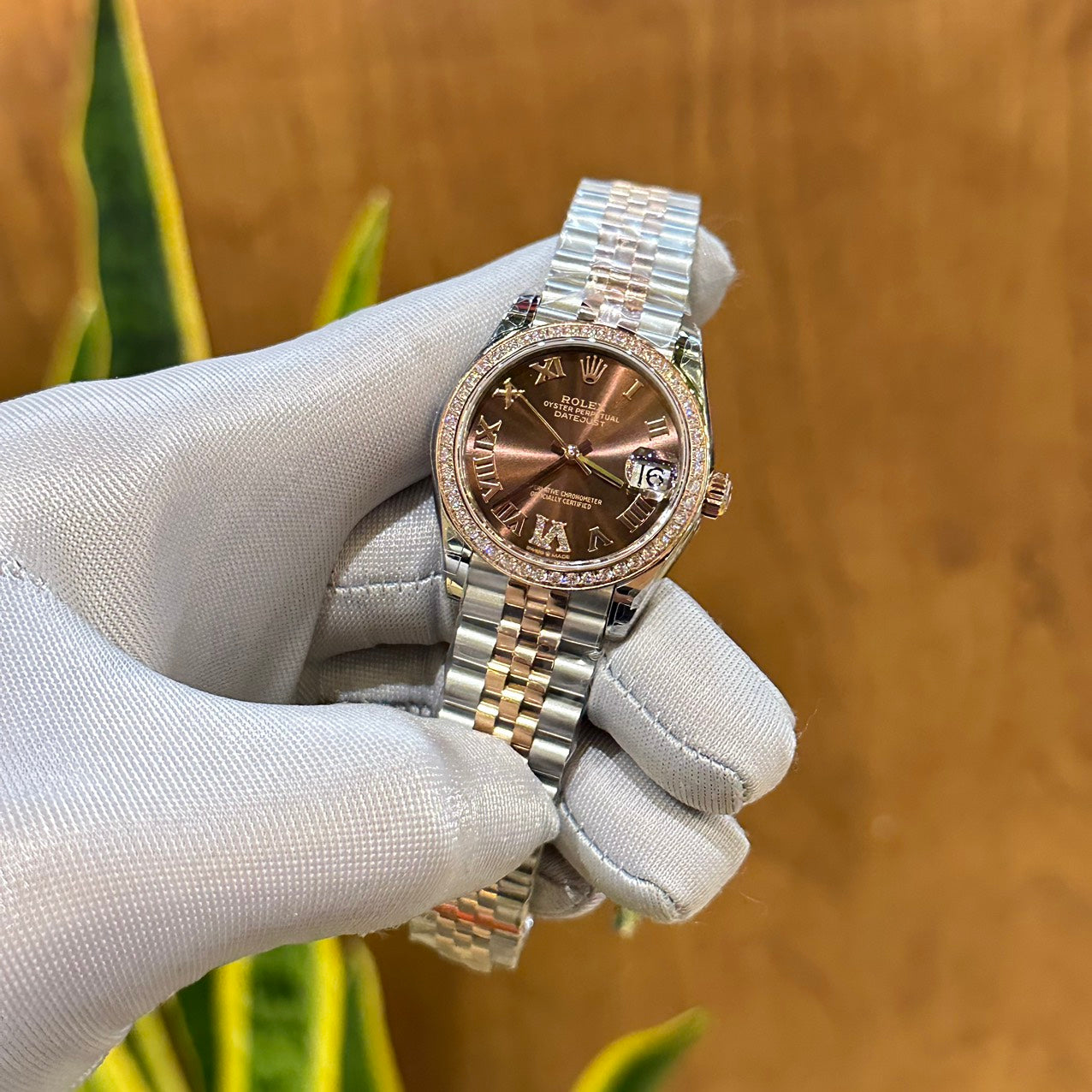 Rolex DateJust Women s High Quality Fake Watch With Diamonds Chocolate Dial 31mm